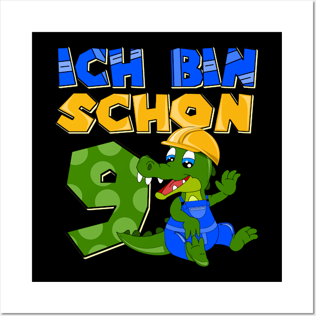 Ich bin schon 9 - Krokodil / Dino Baustelle Kinder Geschenk Wall Art by emyzingdesignz